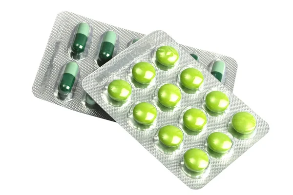 Pillole e capsule verdi — Foto Stock