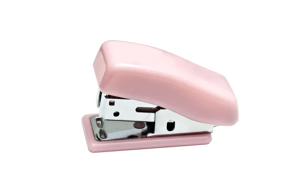 Pink mini hæftemaskine isoleret på hvid - Stock-foto