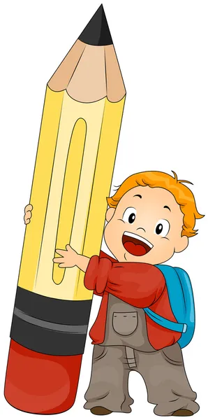Chlapec drží tužku — Stock fotografie