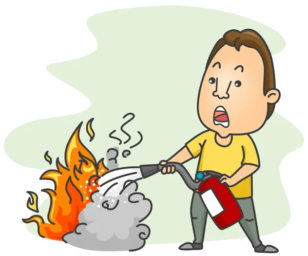 Usando o extintor de incêndio — Fotografia de Stock