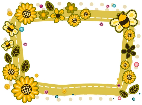 Zonnebloemen en bijen frame design — Stockfoto