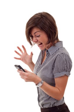 Woman shouting to a mobile clipart