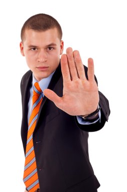 Angry young male saying stop clipart