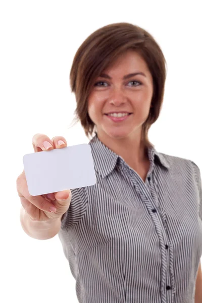 Mulher de negócios cartão de retenção — Fotografia de Stock
