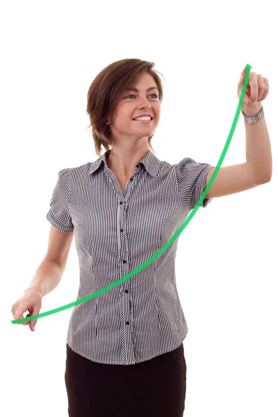 Mujer dibujando un gráfico creciente — Foto de Stock