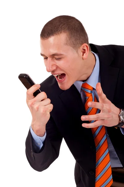Homem gritando com o celular — Fotografia de Stock