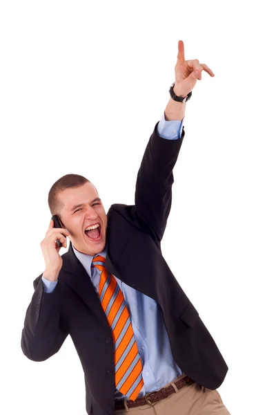 Hombre de negocios ganando por teléfono — Foto de Stock