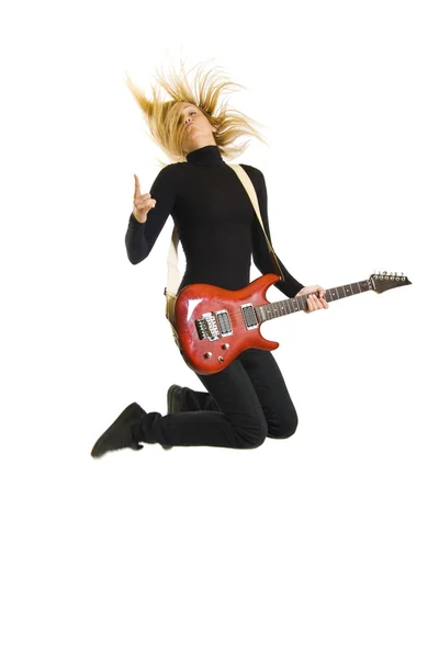 吉他弹奏者有激情的女人 — 图库照片
