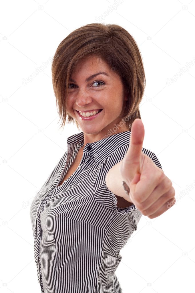 Woman going thumbs up