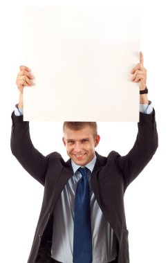 Business man with blank board clipart