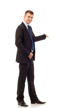 Happy business man presenting clipart