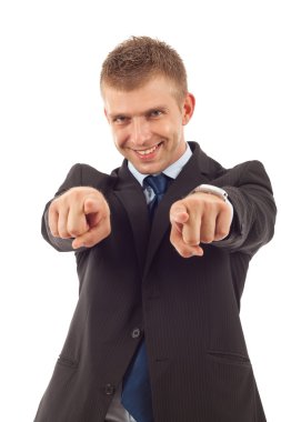 Business man pointing to the camera clipart