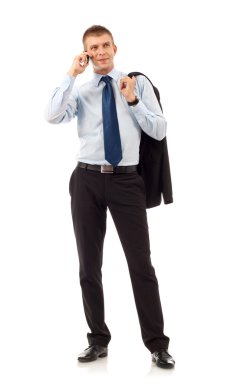 Business man with mobile phone clipart