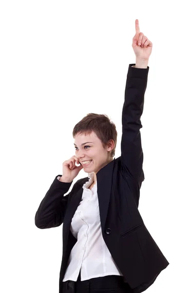 Mulher de negócios no telefone ganhando — Fotografia de Stock