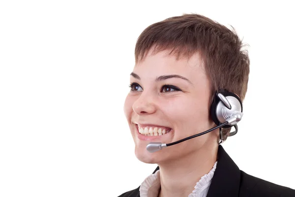 Χαμογελώντας telemarketer νεαρή γυναίκα — Φωτογραφία Αρχείου