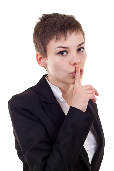 Woman with the finger near her lips — Stock Photo, Image