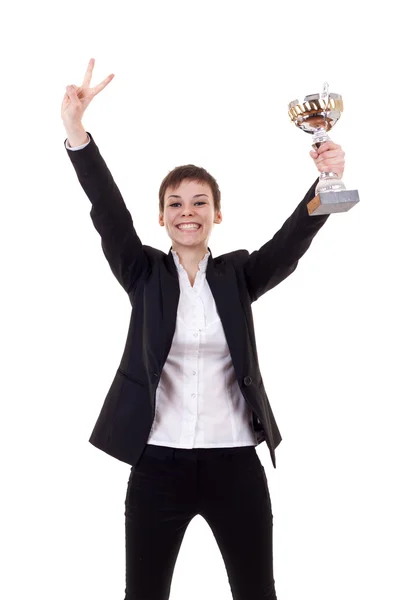 Entusiasmada jovem empresária vencedora — Fotografia de Stock