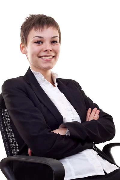 Mujer sentada en silla de oficina — Foto de Stock
