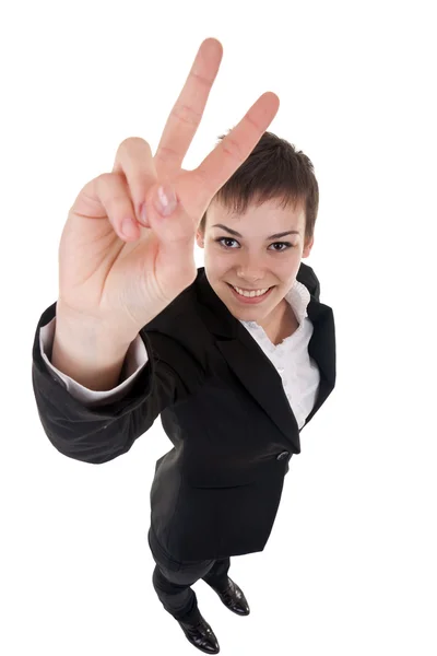 Woman making her victory sign — Stock Photo, Image