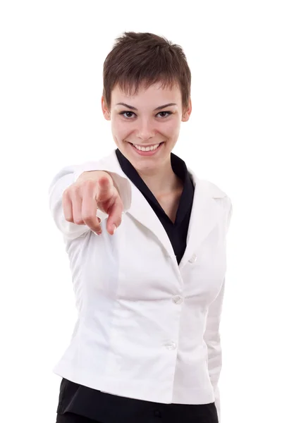 Business woman pointing her finger — Stock Photo, Image