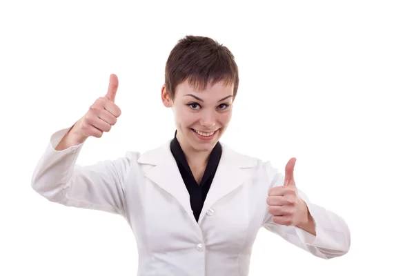 Woman showing thumbs up sign — Stock Photo, Image