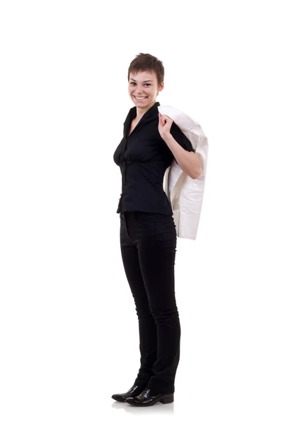 Kvinna med jackan på axel — Stockfoto