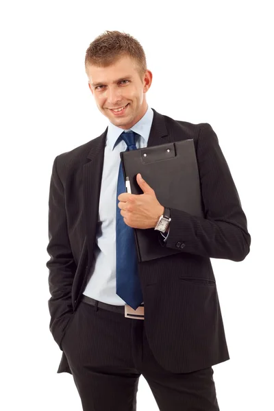 Бізнесмен тримає дошку для кліпу — стокове фото