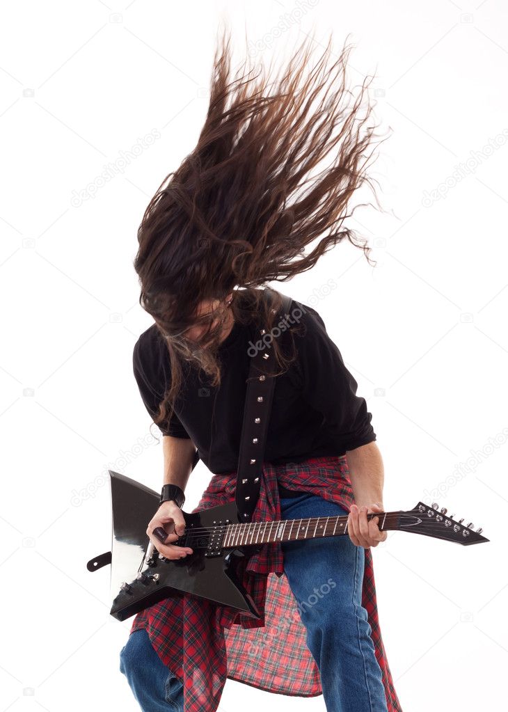 Headbanging guitarist
