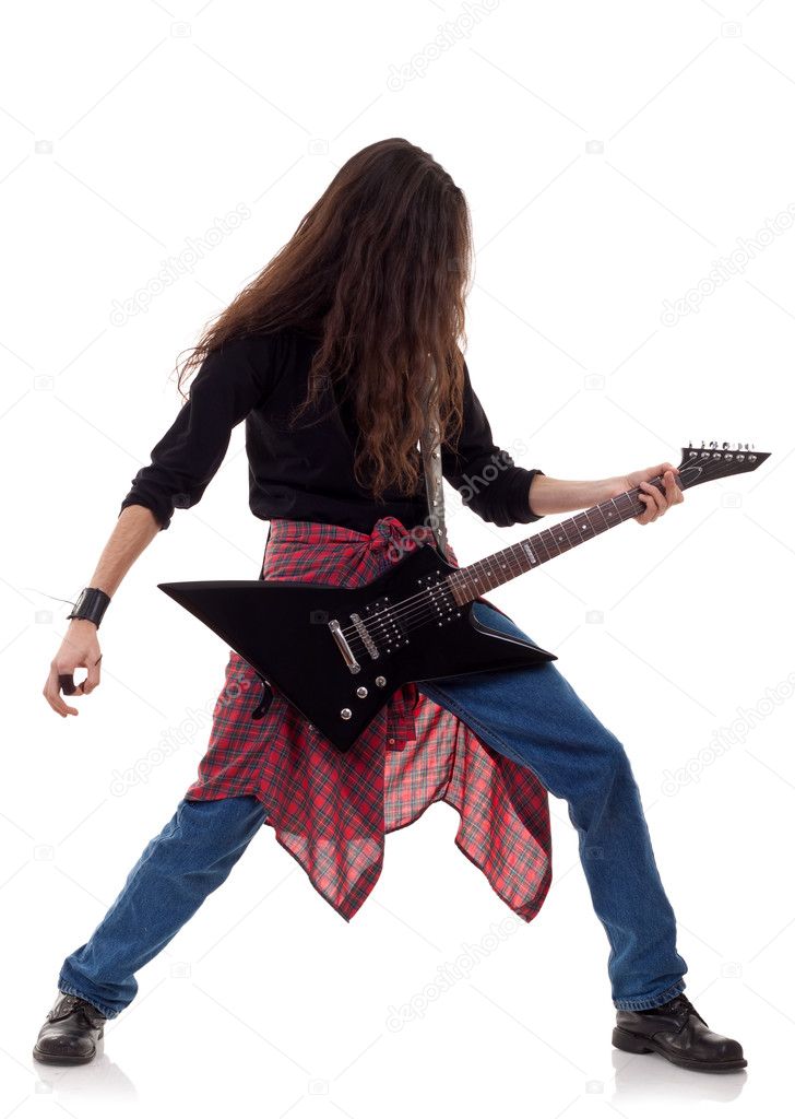 Performer with an electric guitar