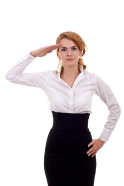 Business woman saluting clipart