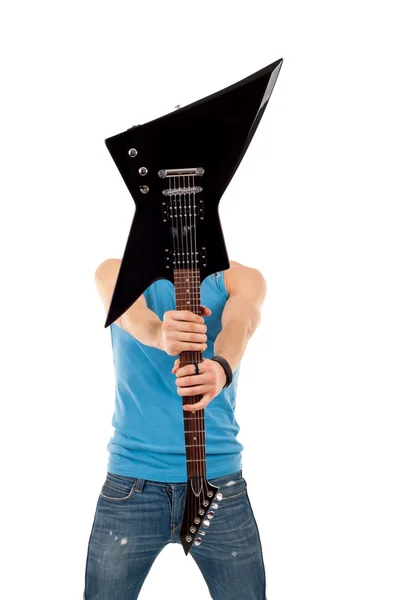 Guitarra sobre o rosto — Fotografia de Stock