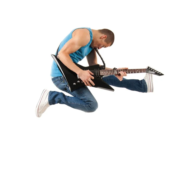 Guitarist jumps in the air — Stock Photo, Image