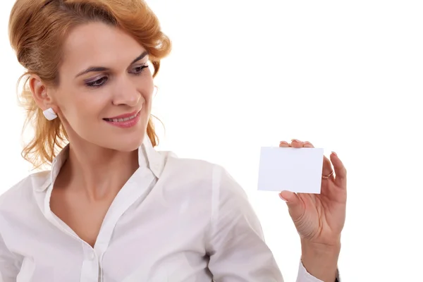 Young girl with a blank card — Stock Photo, Image