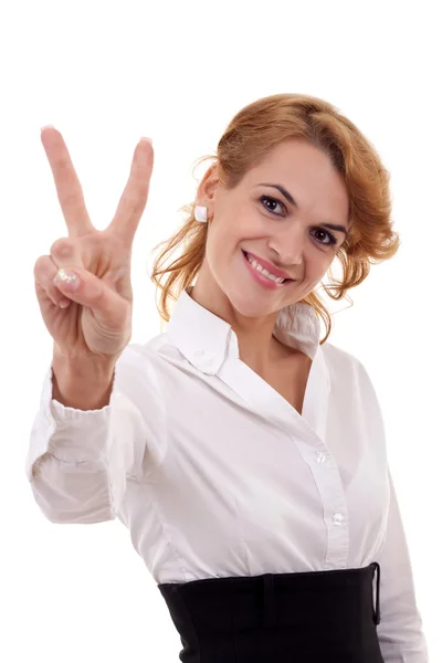 Woman making the victory sign — Stock Photo, Image