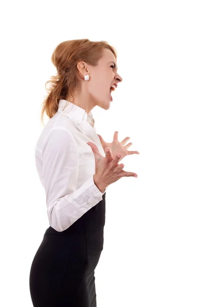 Mulher gritando para um lado — Fotografia de Stock