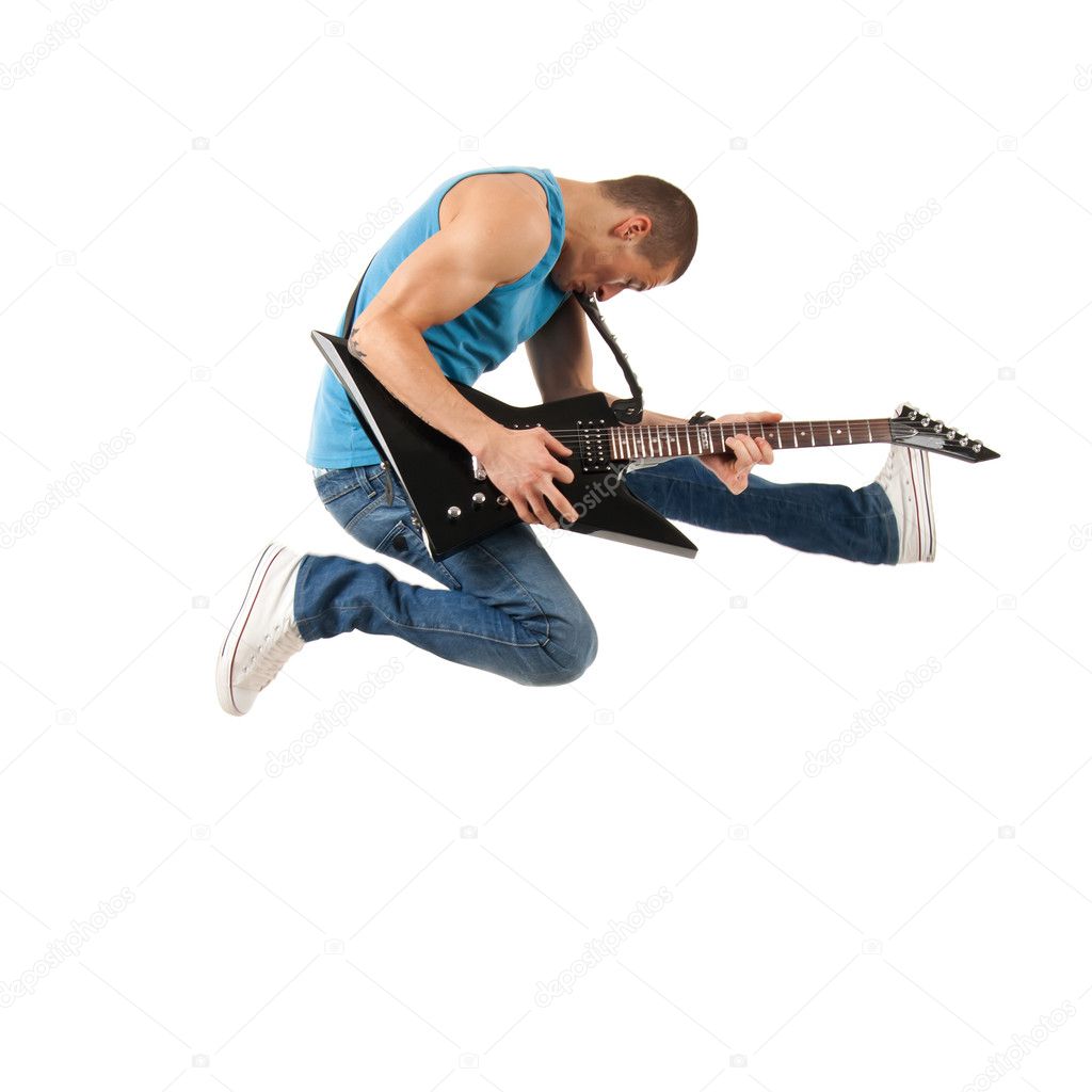 Guitarist jumps in the air