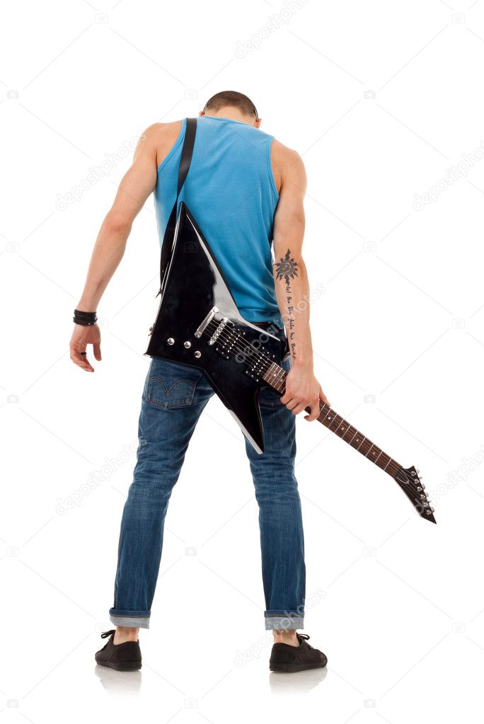 Guitar on back of a man