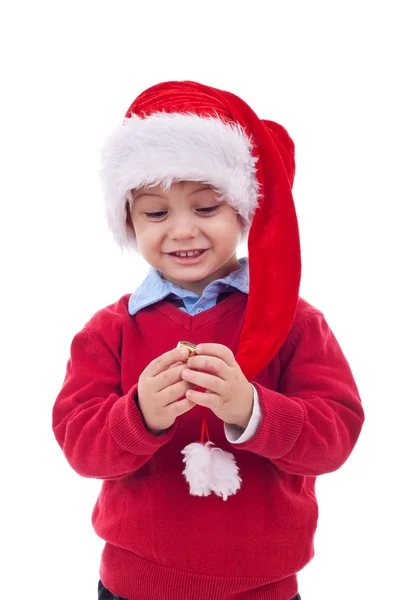 Santa παιδί που παίζει με το καπάκι του — Φωτογραφία Αρχείου