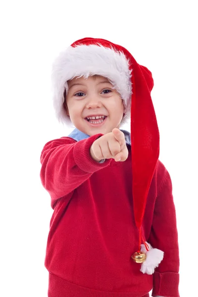 Мальчик-Санта указывает — стоковое фото