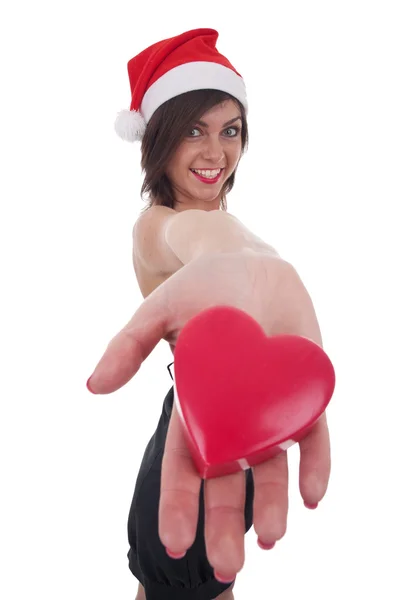 Bir kalp alarak Noel Baba kız — Stok fotoğraf