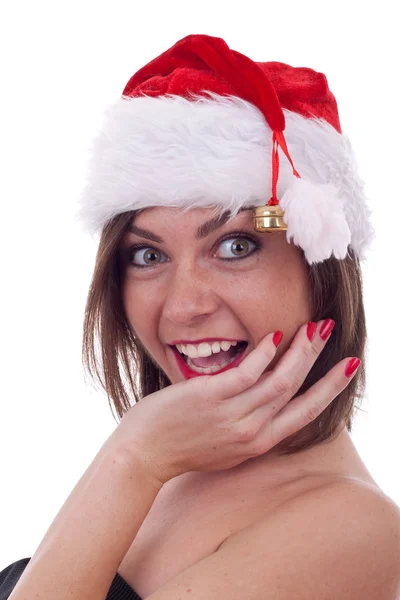Überraschte junge Weihnachtsfrau — Stockfoto