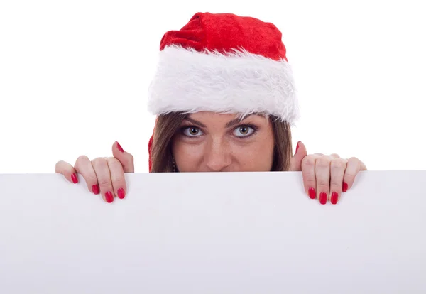 Papai Noel mulher escondido — Fotografia de Stock