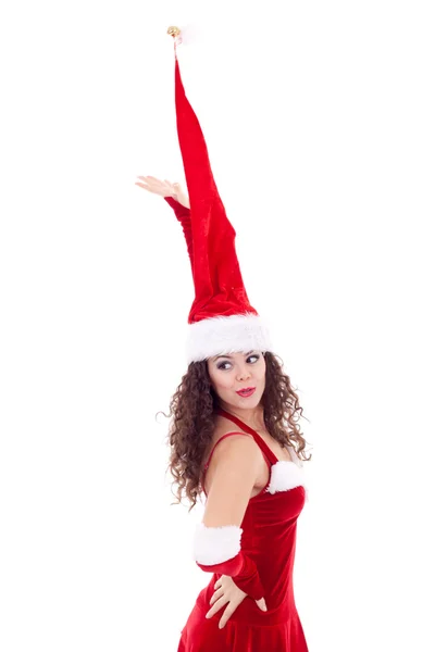 Mädchen mit riesigem Weihnachtsmann-Hut — Stockfoto
