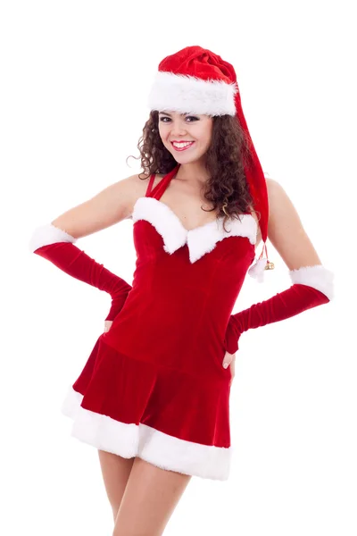 Schönheit Mädchen im Weihnachtsmann-Kostüm — Stockfoto