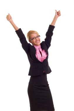 Business woman excited giving thumbs up. clipart