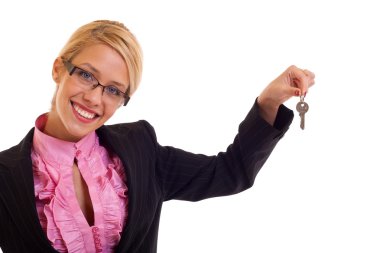 Smiling business woman keys clipart