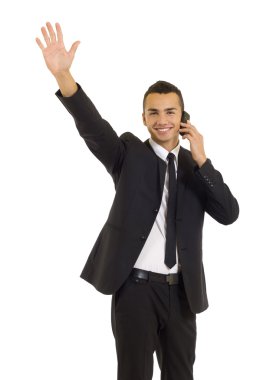 Business man on mobile phone clipart