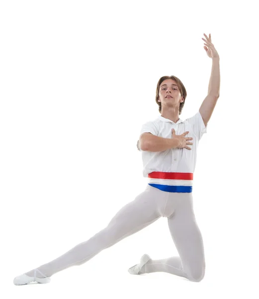 Ballett Pose Eines Jungen Männlichen Balletttänzers Weiß — Stockfoto