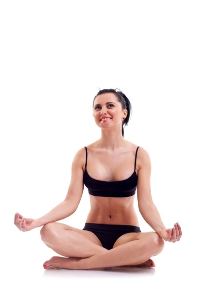 Imagem Uma Mulher Fitness Zen Ioga Branco — Fotografia de Stock