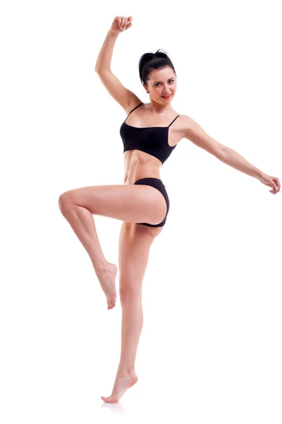 Sorrindo Fitness Beleza Sexy Mulher Exercitando Isolado Branco — Fotografia de Stock